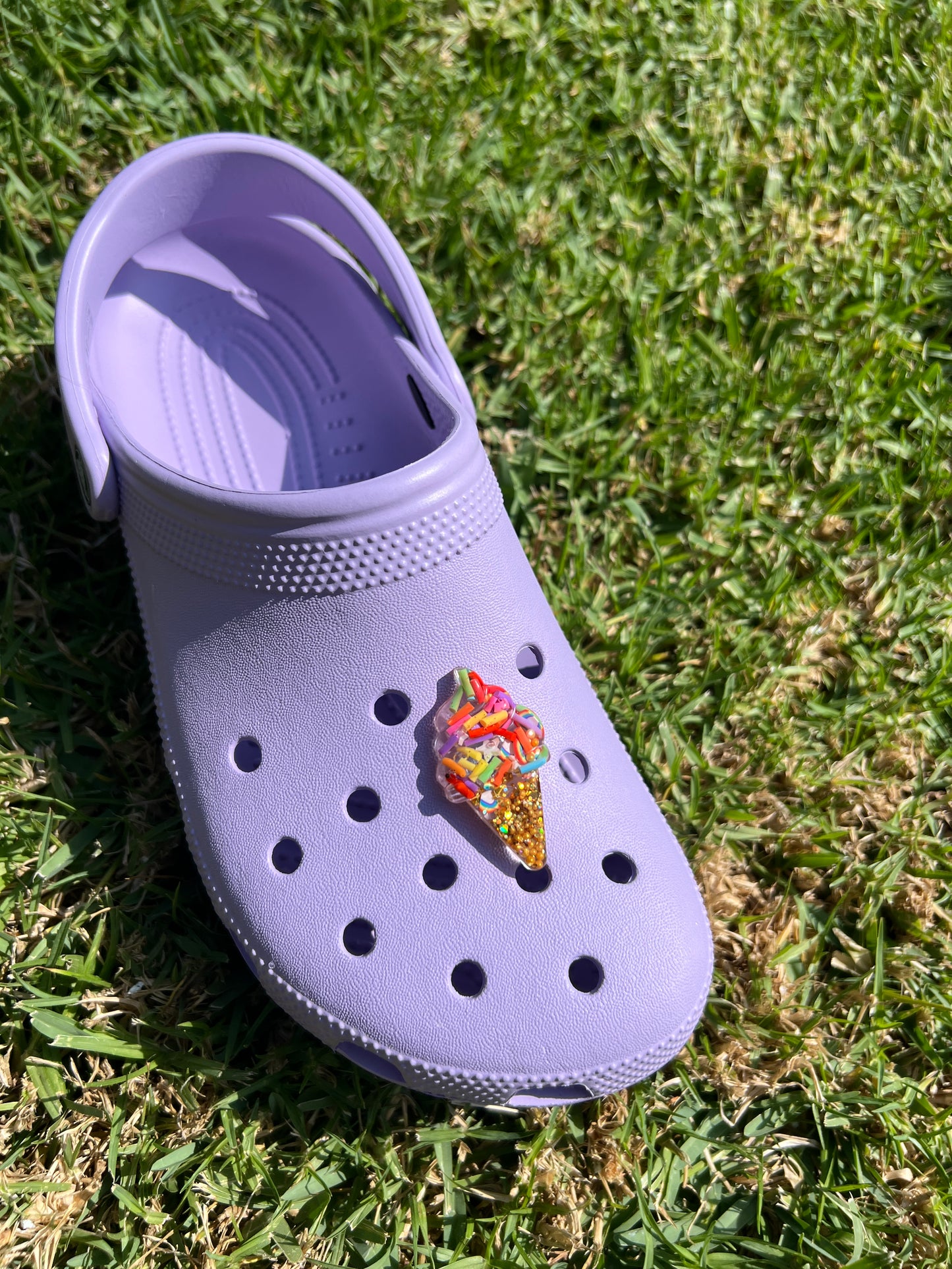 Croc Charm - Bright Rainbow Sprinkle Ice Cream w/ Gold Sparkle Cone
