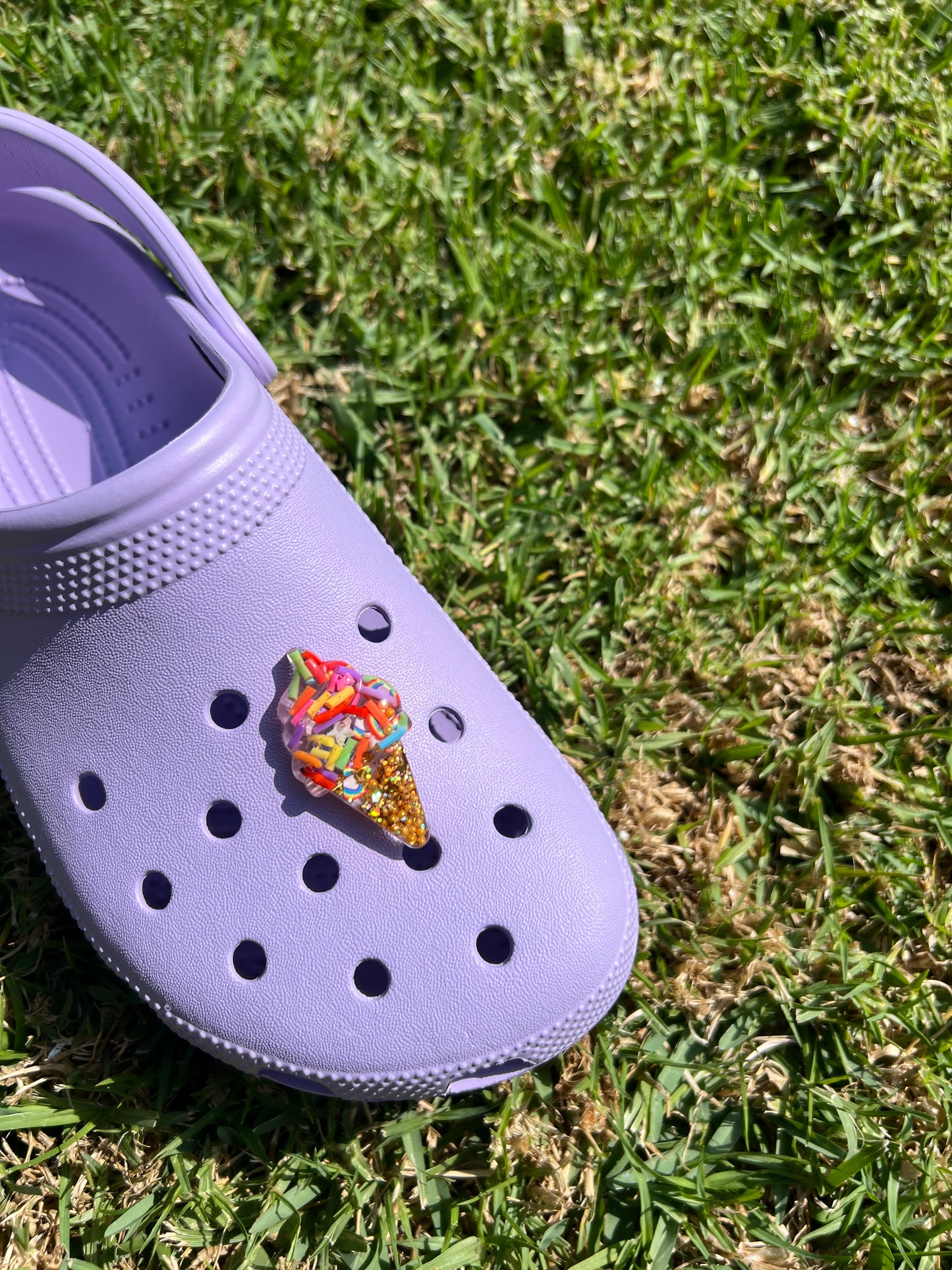 Croc Charm - Bright Rainbow Sprinkle Ice Cream w/ Gold Sparkle Cone