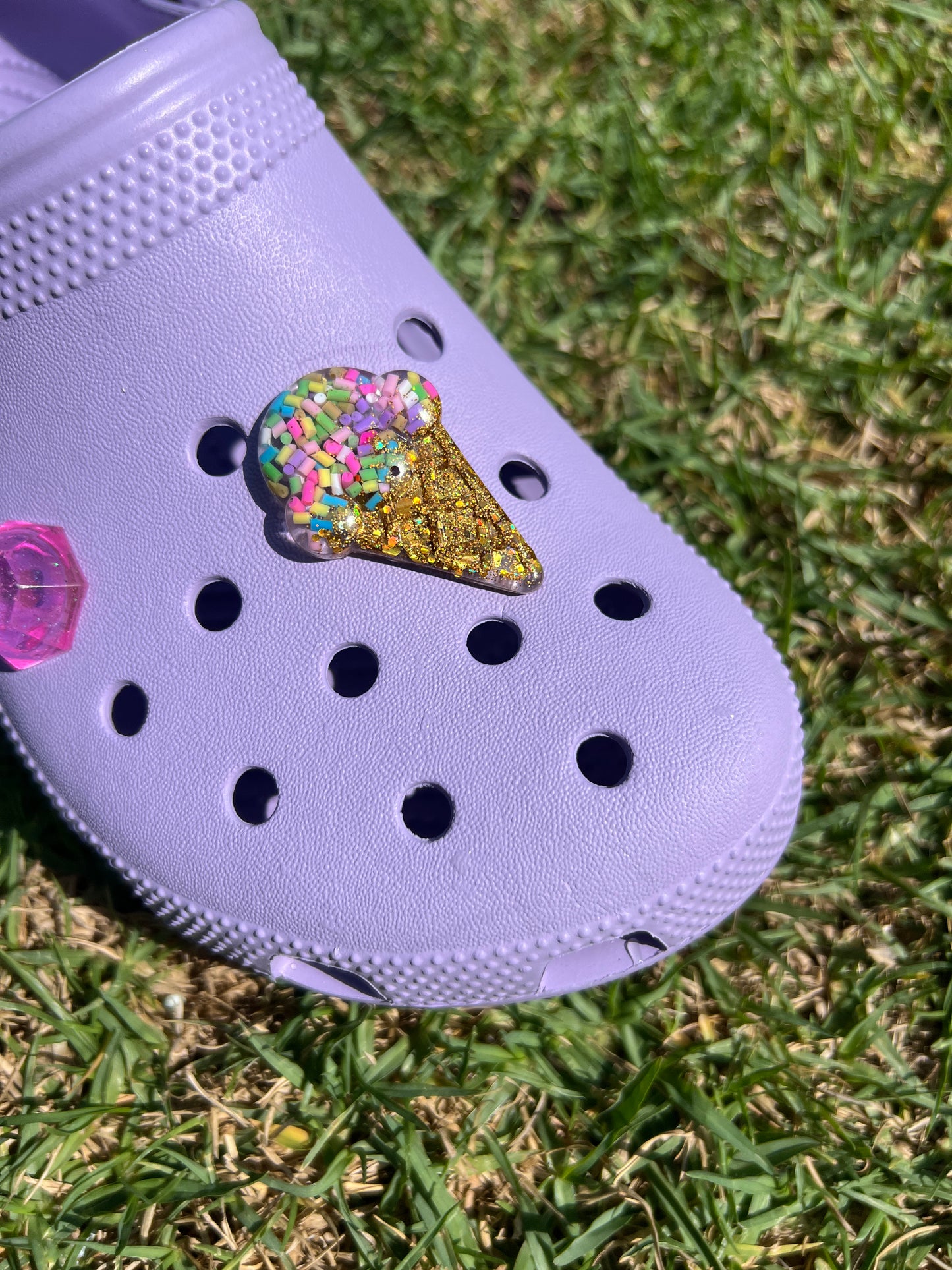 Croc Charm - Pastel Sprinkle Ice Cream w/ Gold Sparkle Cone