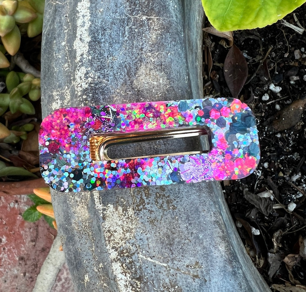 Black & Pink Fireworks Glitter Glam Barrette