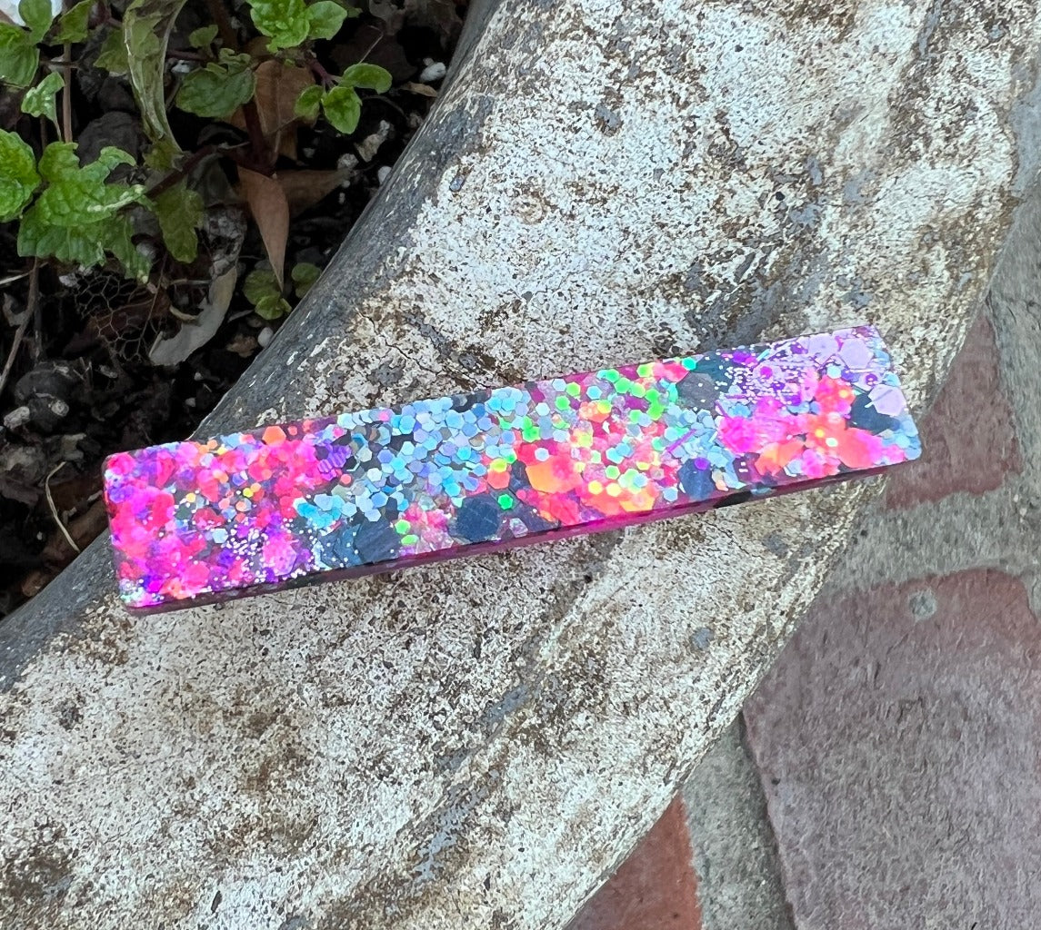 Black & Pink Fireworks Glitter Glam Barrette