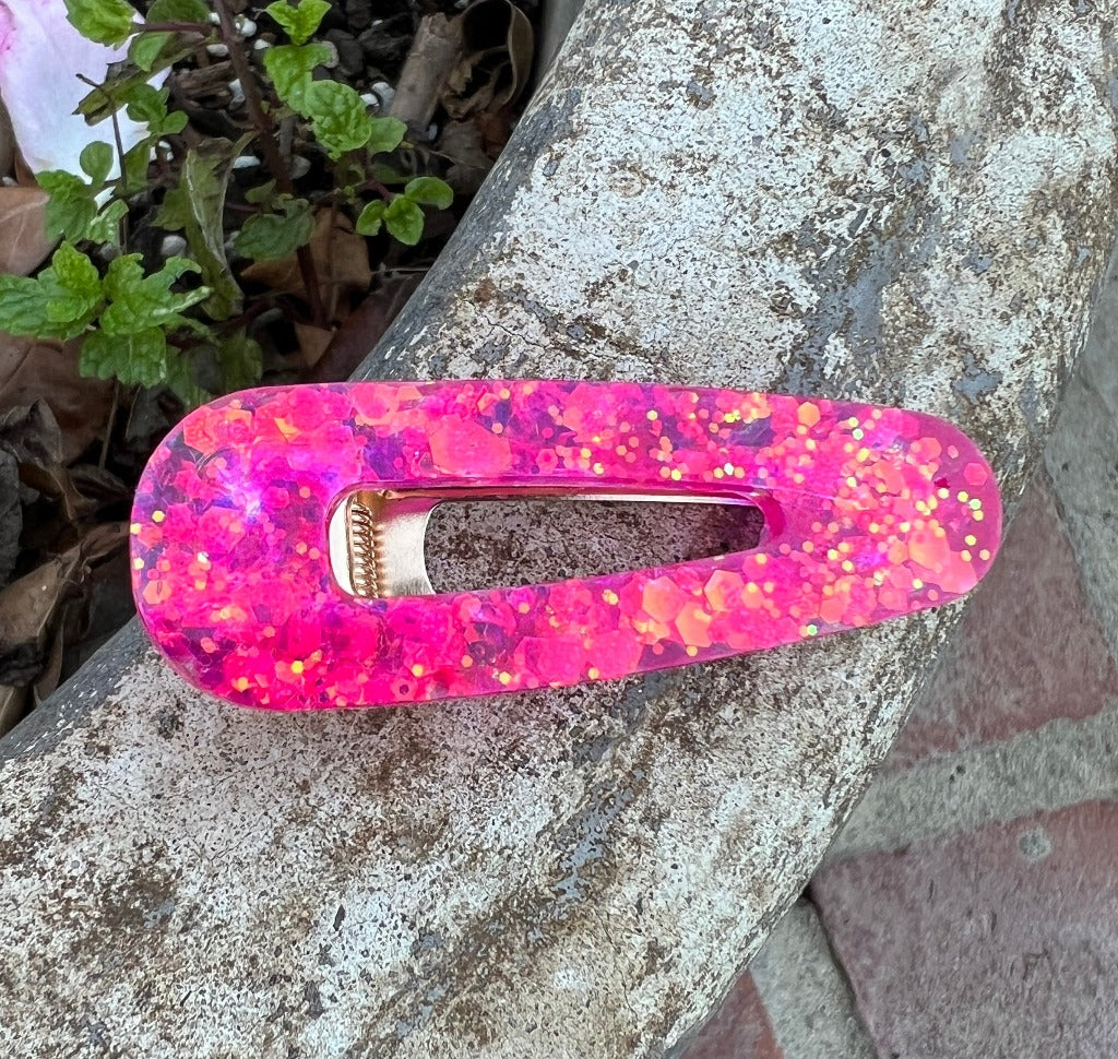 Hot pink triangle glitter hair barrette