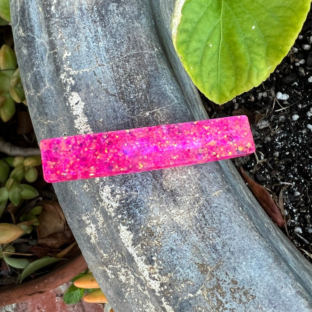 Hot pink stripe glitter hair barrette
