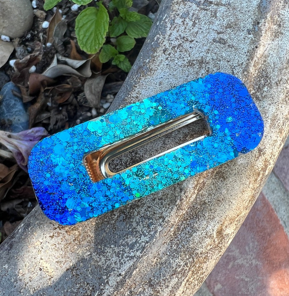 Blue Wave Glitter Glam Barrette