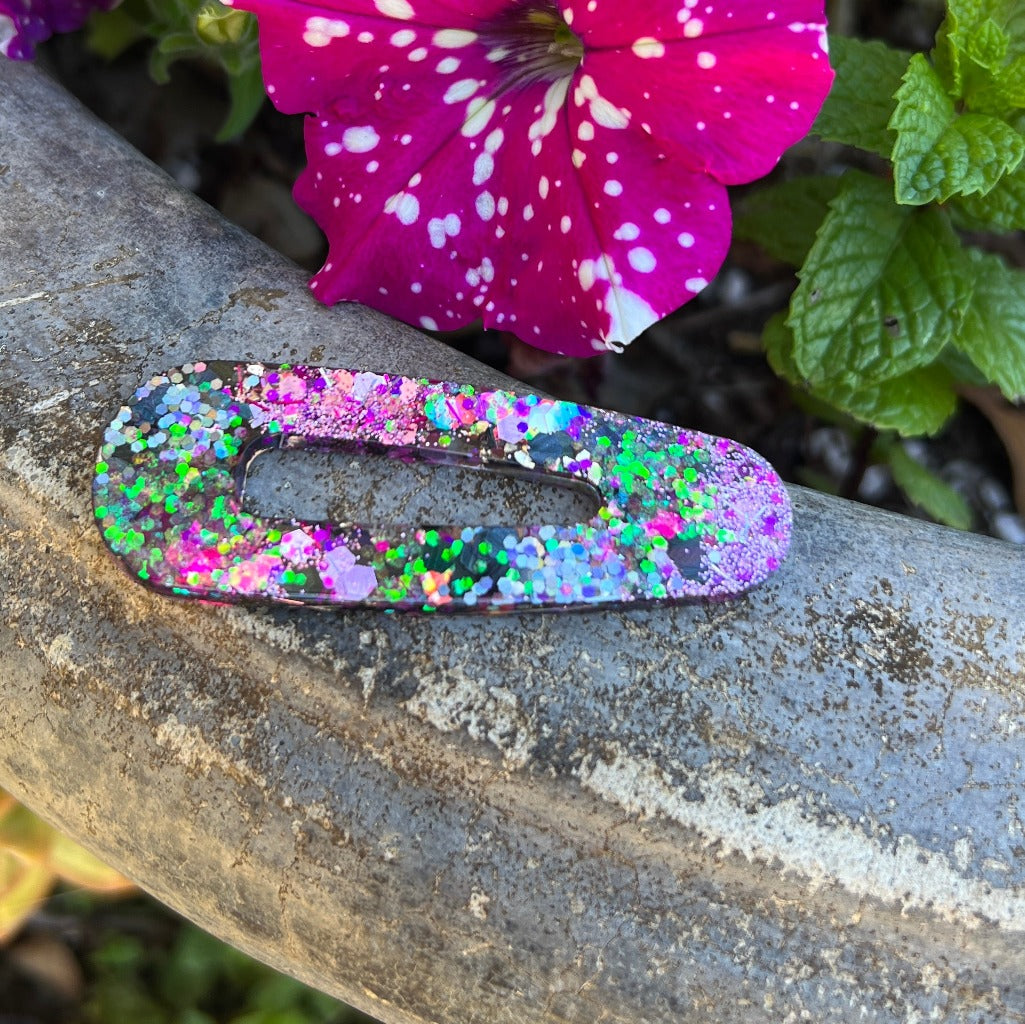 Black & Pink Fireworks Glitter Glam Barrette