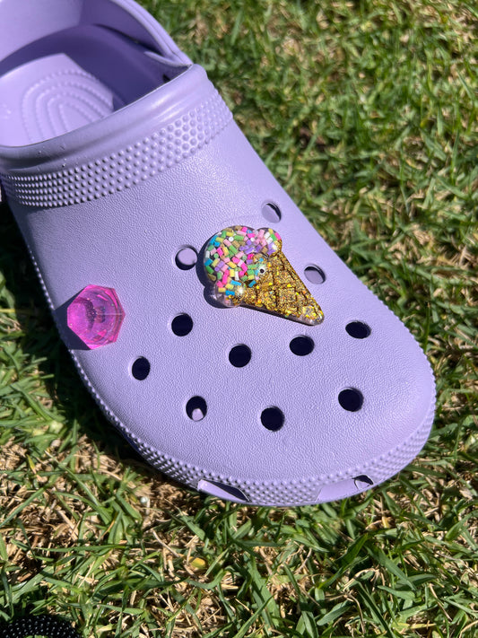 Croc Charm - Pastel Sprinkle Ice Cream w/ Gold Sparkle Cone