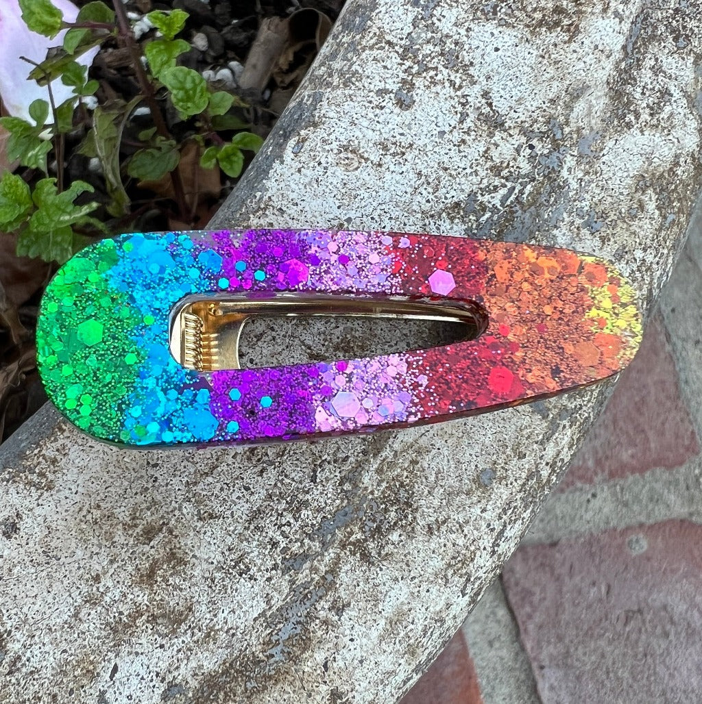 Rainbow glitter triangle hair barrette