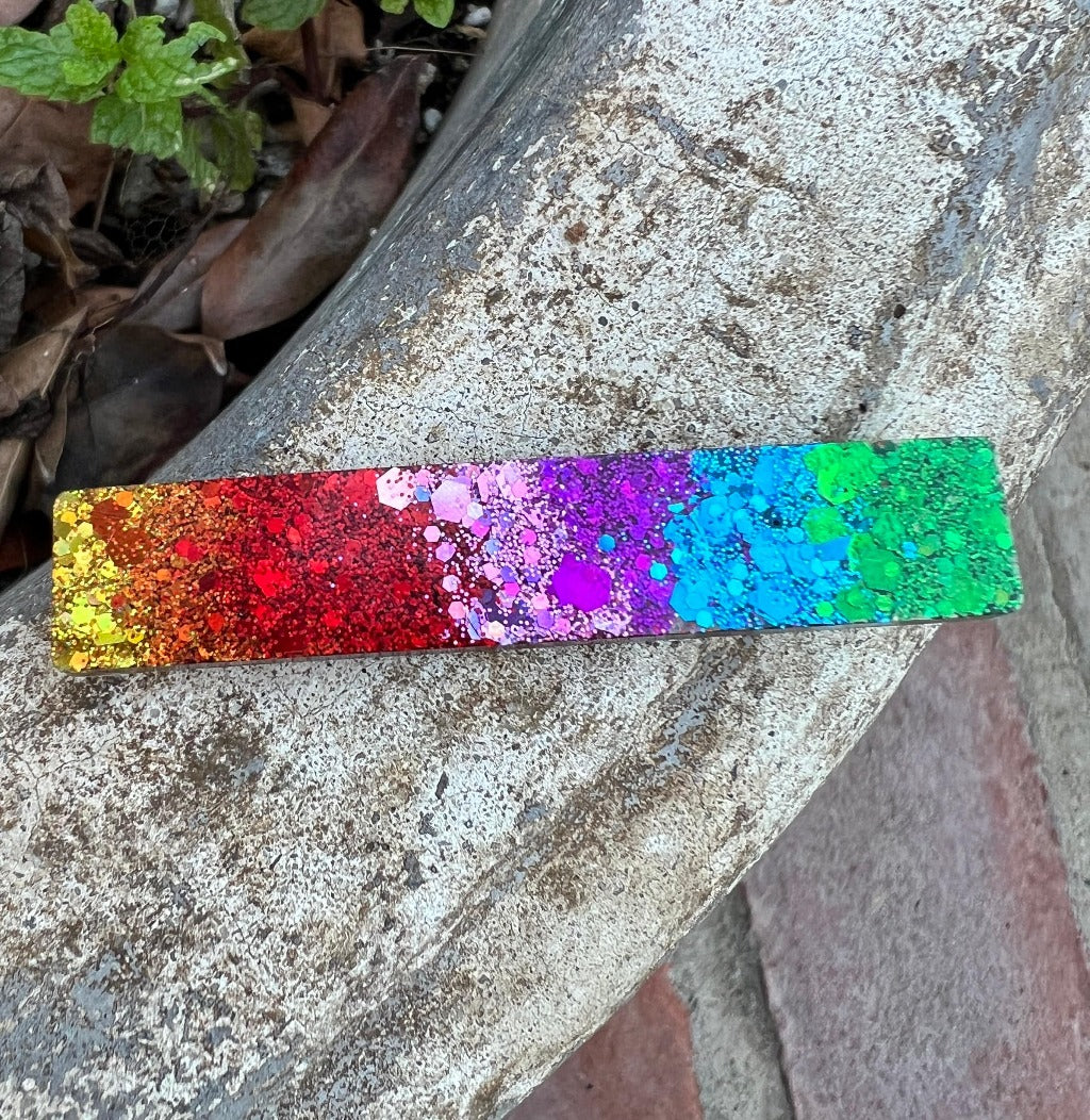 Rainbow glitter stripe hair barrette