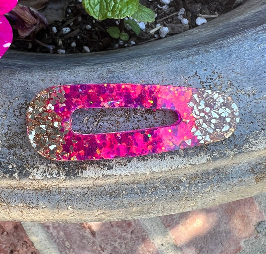 Hot pink with pyrite edges triangle glitter hair barrette